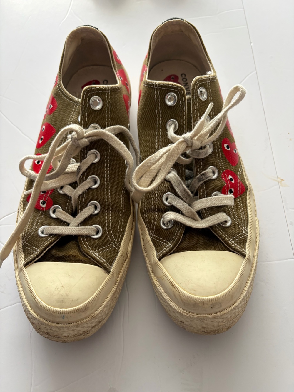 Converse Kids Olive Green Canvas Sneakers with Red Heart Motif